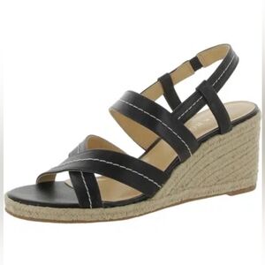 NWB Polly Mid Womens Faux Leather Slingback‎ Wedge Sandals In Black Size 9.5